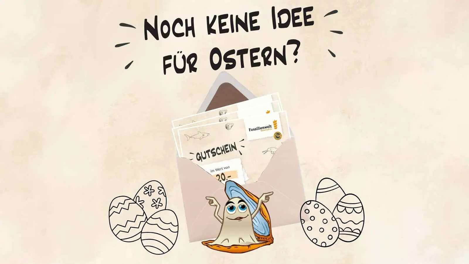 Ostergeschenk Gutschein Fossilienwelt mit Illustration und Ostereiern